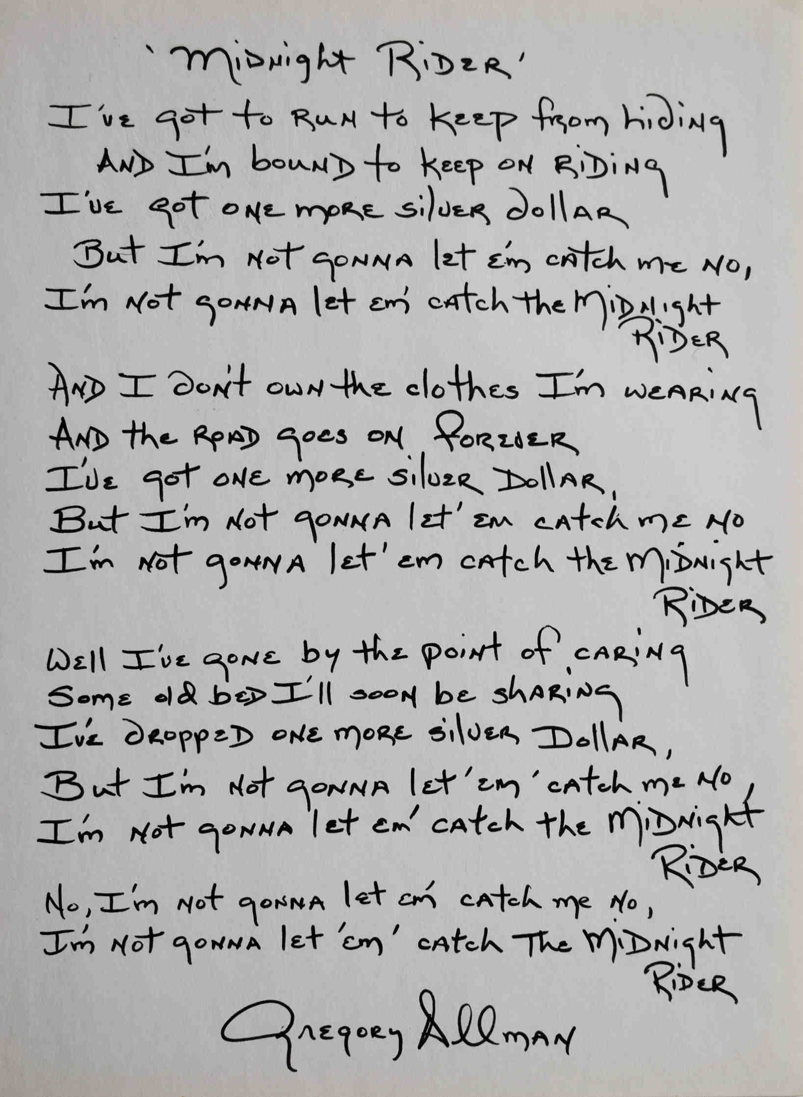 Greg Allman<br>Midnight Rider<br>Lyrics