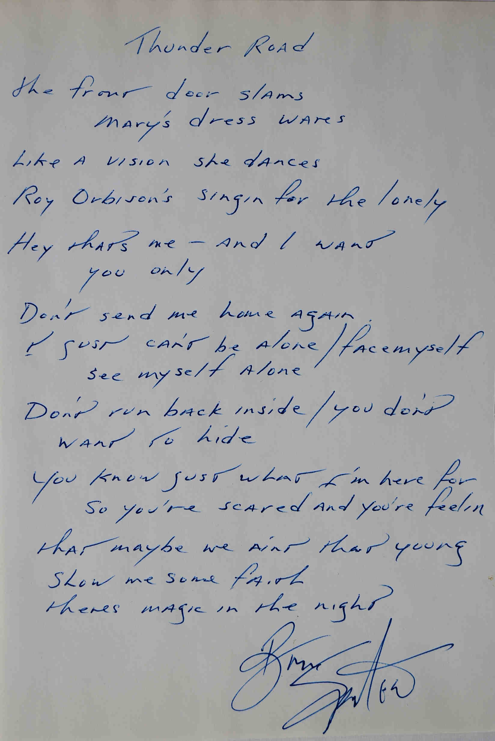 Bruce Springsteen<br>Thunder Road<br>Lyrics